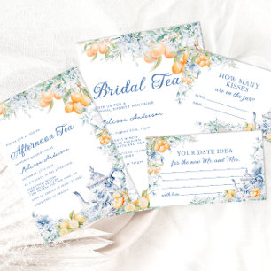 Dusty Blue Floral & Lemon Bridal Tea Bridal Shower Invitation