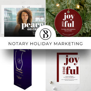 Modern Peace on Earth White Text Notary Photo Holiday Card