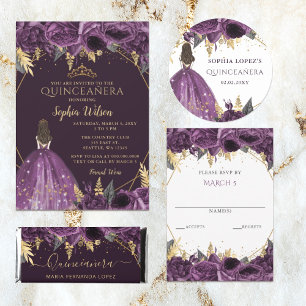 Budget Purple Floral Princess Sweet 16 Invitation