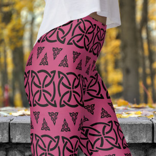 Dark Red and Black Banded Tribal Pattern Leggings