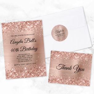 Glittery Light Rose Gold Foil 40th Birthday Invitation