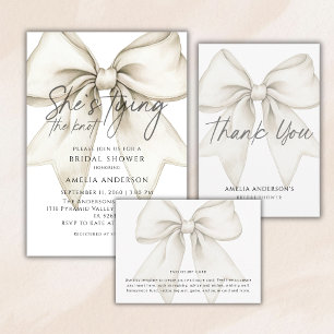 Shes Tying The Knot White Bow  Bridal Shower Thank You Card