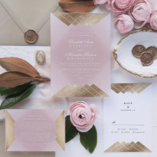 Geometric Pink Musk Gold Gatsby Wedding Invitation
