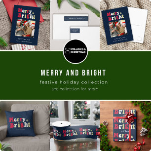 Merry and bright modern photo typography  wrapping paper
