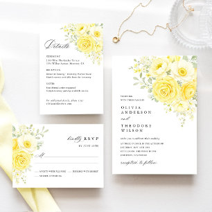 Butter Yellow Ivory Floral Wedding Details, Info Enclosure Card