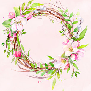 Apple Tree Blossoms Watercolor Wreath Wedding Invitation