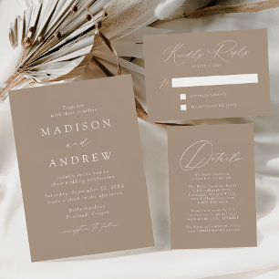 Modern Elegant Taupe Photo Wedding All In One Invitation