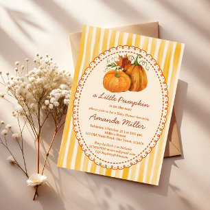 Little pumpkin retro stripes baby shower invitation