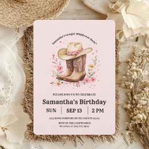 Cowgirl Wildflowers Bash Birthday   Pink Western  Vellum Invitations