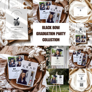 5 Photos Black Bow  Disco Ball Graduation Party  Invitation