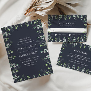 Winter Sage   Navy & Green Botanical Wedding Invitation