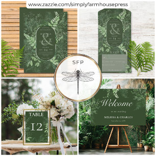 Rustic Fern Green Foliage Emerald Green Invitation