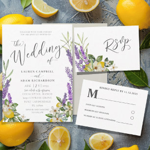 Budget Lemon & Lavender Foliage Wedding Invitation