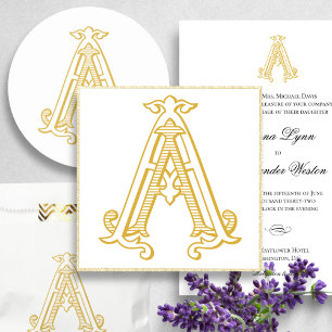 AA Monogram Vintage Wedding Invitations