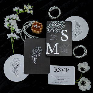 Black and White Wedding Meal Choice RSVP Cards