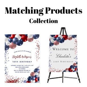 Patriotic red blue white balloons birthday luxury invitation