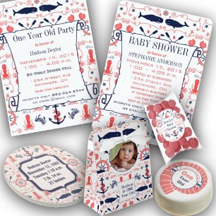 Nautical Baby Shower Coral Navy Whales Octopus Invitation