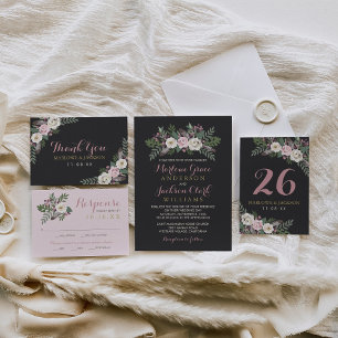 Dark Moody Rose Pink Floral Wedding Table Number