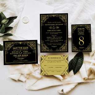 Vintage Black and Gold Art Deco Wedding Save The Date