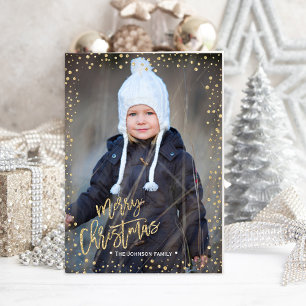 Gold dots merrier than ever real  foil holiday postcard