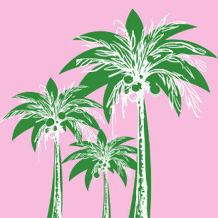 Pink Green Palm Tree Preppy Summer Shower Monogram Paper Coaster