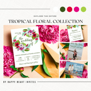 Tropical Floral Island Hibiscus Green Wedding Invitation