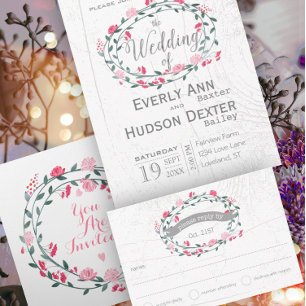 Raspberry Sorbet Pink Peony Floral Wedding Tri-Fold Invitation