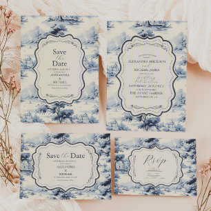 Elegant French Blue Vintage Floral Wedding Enclosure Card