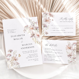 Blush Wildflower Floral Boho Wedding RSVP Card