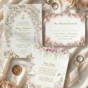 Floral Vintage French garden arch royal wedding Invitation