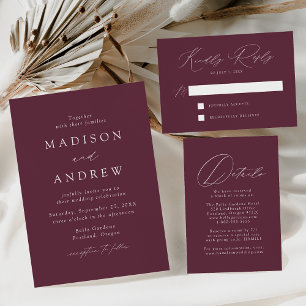 Modern Elegance Monogram Wine and Gold Wedding Foil Invitation Postcard