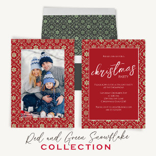 Christmas Multi Three Photo Green Snowflake  Holiday Card