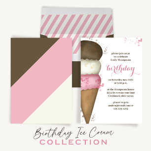 Cute Watercolor Ice Cream Cone Birthday QR Code Invitation