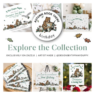Woodland Animals New Chapter Begins First Birthday Invitation