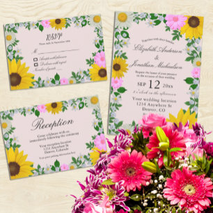 Rustic Sunflower Daisy Floral Wedding RSVP Card