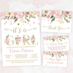 Pink Gold Watercolor Floral Bring A Book Enclosure Business Card