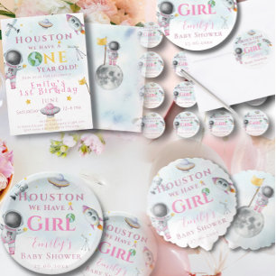 Houston We Have A Girl baby shower Space Astronaut Invitation