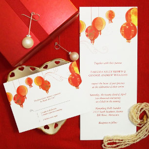 Red Lanterns Modern White Wedding Invitation