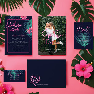 Electric Love Neon Pink Be My Maid of Honour? Invitation
