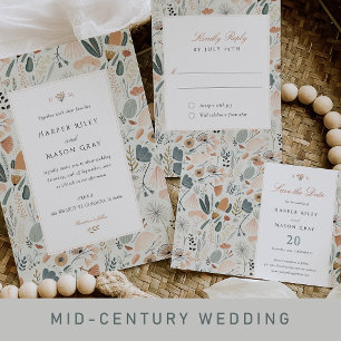 Mid-Century Botanical Elegance Wedding Invitation