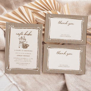 Cafe Bebe Shower   Brown Stripe Baby is Brewing Invitation