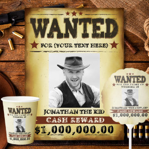  Men 50th Birthday Cowboy Wanted Poster Invitation