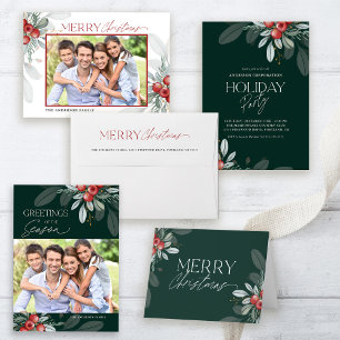 Modern Minimal Elegant Christmas Greenery  Holiday Card