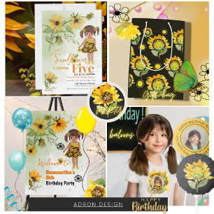 Sunflower  Birthday Girl Yellow Black  Napkin