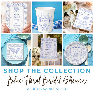 Delft Blue White Chinoiserie Floral Bridal Shower  Invitation