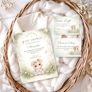 Sage Green Bunny Floral Baby Shower Invitation