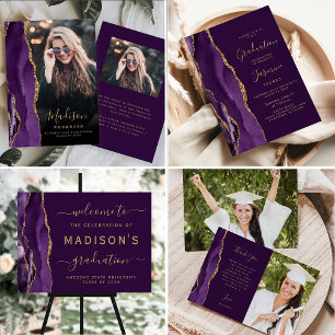 Photo Purple Agate Gold Script Plum Graduation Thank You Card