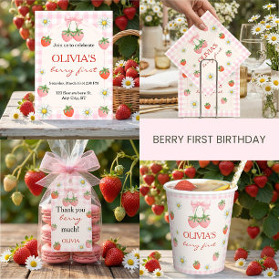 Berry 1st Birthday Strawberry Photo Invitation