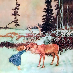She kissed the Reindeer on the Nose Christmas Postcard