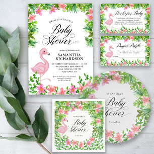 Books for Baby Pink Flamingo Tropical Flowers Enclosure Card